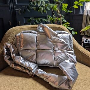 Silver Crossbody Cassette Puffer Bag